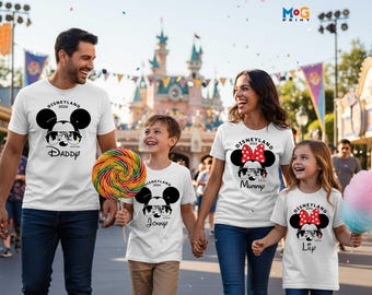 Disneyland Personalised Family T-shirt Group Family Holiday Vacation Disneyworld | Custom Name Text | Mickey Minnie Adult Kids Tees All Size
