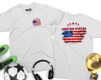 Patriotisk T-shirt med amerikansk flagga, fotboll, landsflagga, present, souvenir, sommarkläder, rund hals, bekväm för män, kvinnor, barn