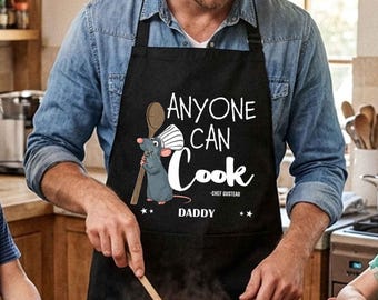 Culinary Rodent Kitchen Apron, Custom Text Pinafore, Funny Anyone Can Cook Mouse Chef Apron, Personalised Home Chef Gift for Cooking Lovers