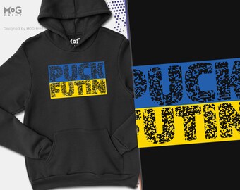 PUCK FUTIN Ukraine Hoodie, Ukrainian Flag Colours Jumper, Anti Putin Funny Meme Pullover, Support Ukraine Stand With Ukraine Gift