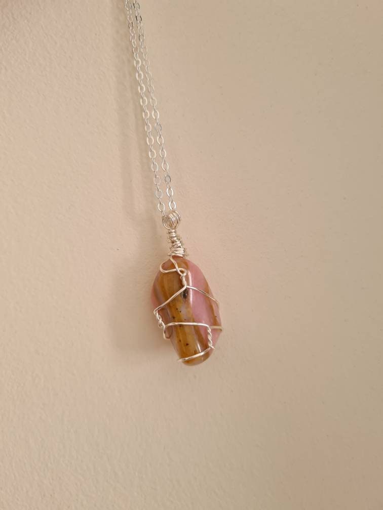 Pink Opal Crystal Wire Wrapped Necklace Etsy