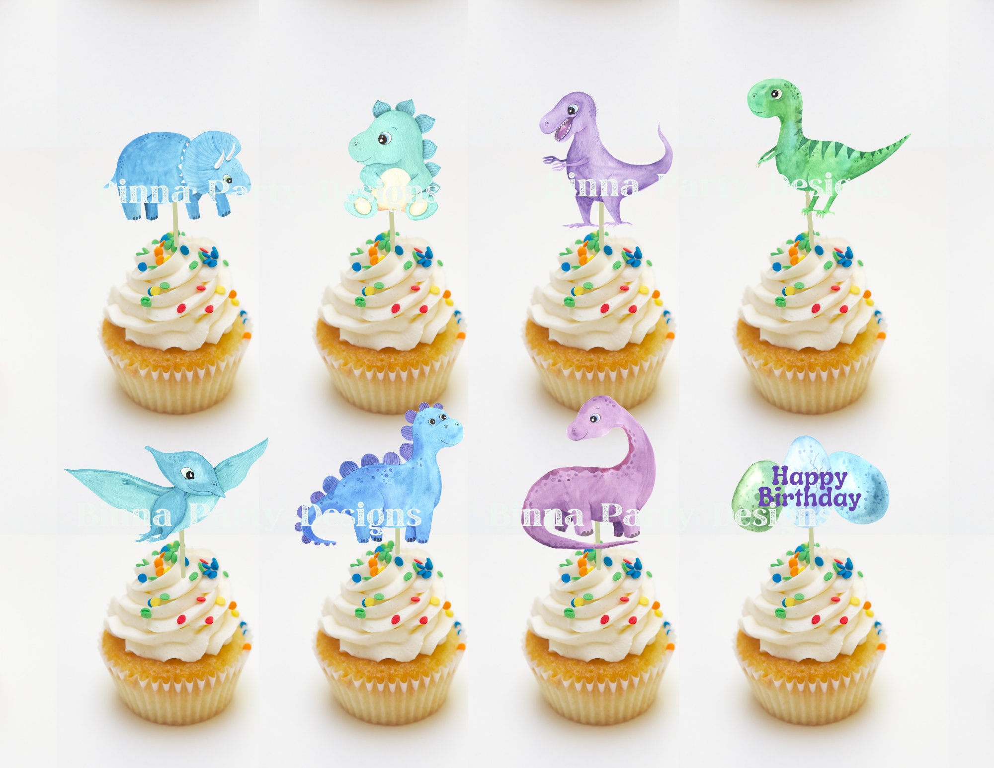 Printable Happy Birthday Dinosaurs Cake Topper Set, Dinosaurs ...