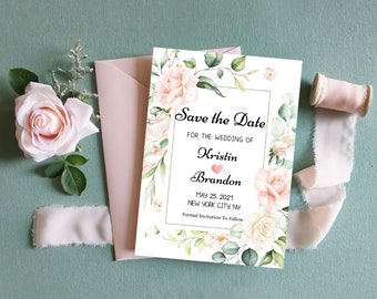Blush save the date card, Instant Download, Editable and Printable Save the Date
