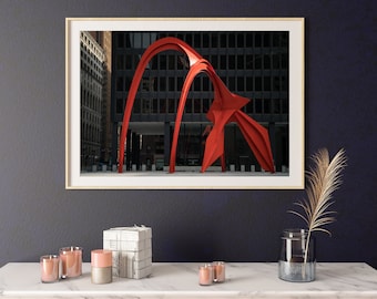 Chicago Flamingo Sculpture - Chicago Photography, Digital Download, Aesthetic Room Decor, Chicago Skyline, Digital Prints, Bathroom Wall Art