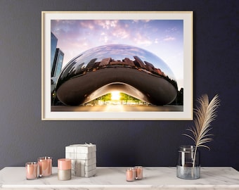 Chicago Bean (Cloudgate) at Sunrise - Chicago Color Print, Wall Art, Chicago Skyline, Printable Poster, Digital Download, Digital File