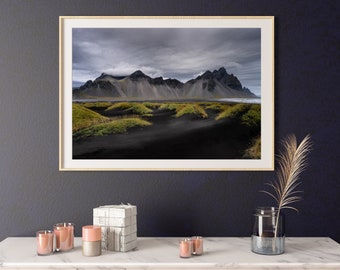 Färgtryck med Island, Väggdekoration med Island, Tryck med Island, Utskrivbar Poster, Poster med Island, Konst med Island, Stokksnes
