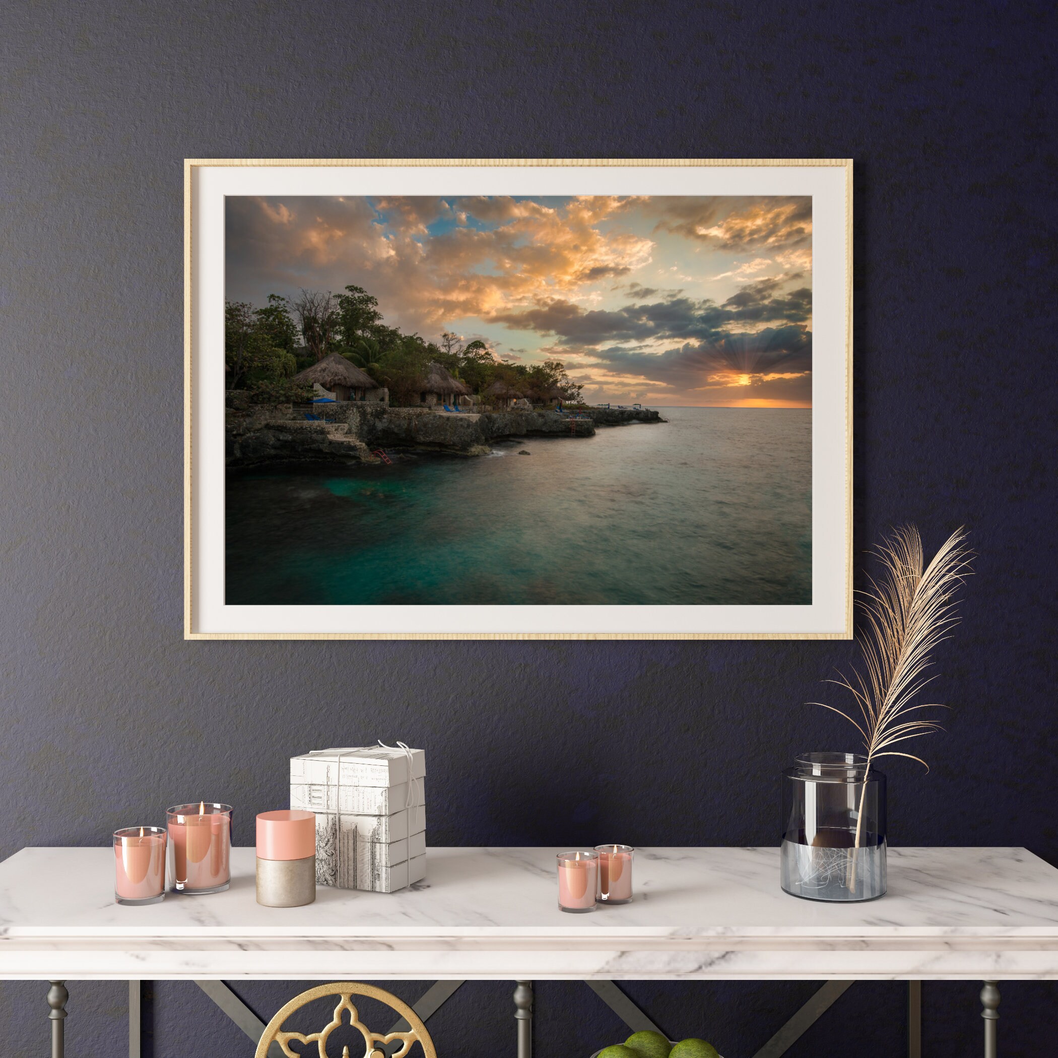 Sunset Over Negril, Jamaica – Cliffs, Huts & Ocean – Digital Download