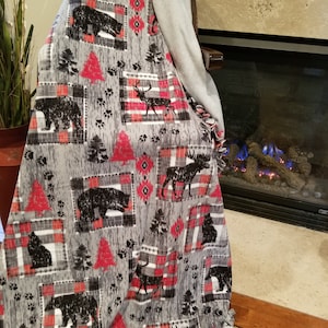 Bear Wolf Deer Moose Embroidered Personalized Tie Blanket