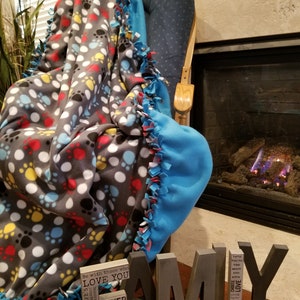 Paw Pokadot Embroidered Personalized Tie Blanket