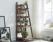 4-Tier Wooden Ladder Shelf - Foldable Bookcase Storage Rack - Bookshelf Plant Stand Display Shelf