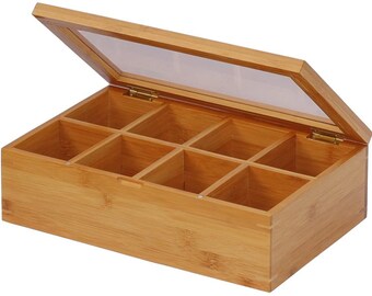 Essential Oil Storage Box,Rustic Wooden Tea Box,Wooden Tea Bag,Storage Chest Box,Multipurpose Organization,Display Box with Clear Lid Natural Wooden Finish
