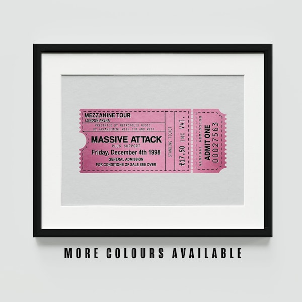 Massive Attack | Mezzanine Tour 1998 | Vintage Retro Style Ticket Illustration Art Print | Music Band Poster | Wall Gallery |  Gift Idea |