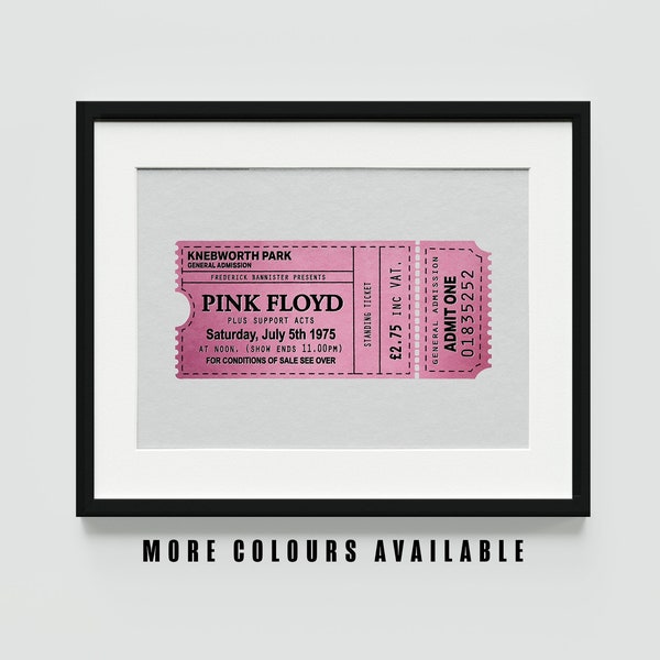 Pink Floyd | Knebworth 1975 Vintage Retro Style Ticket Illustration Art Print |A5,A3,A4| Music Band Poster | Wall Gallery | Decor| Gift Idea