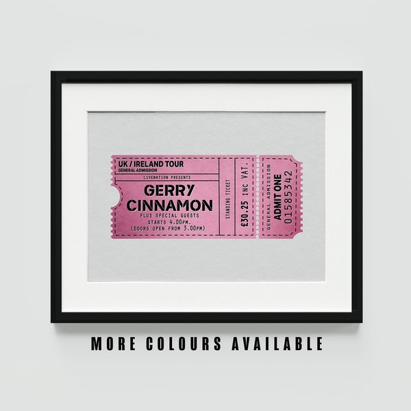 Gerry Cinnamon Tour Vintage Retro Ticket Illustration Art Print | Music Band Poster | Wall Gallery | Birthday Gift Idea | Christmas Gift |