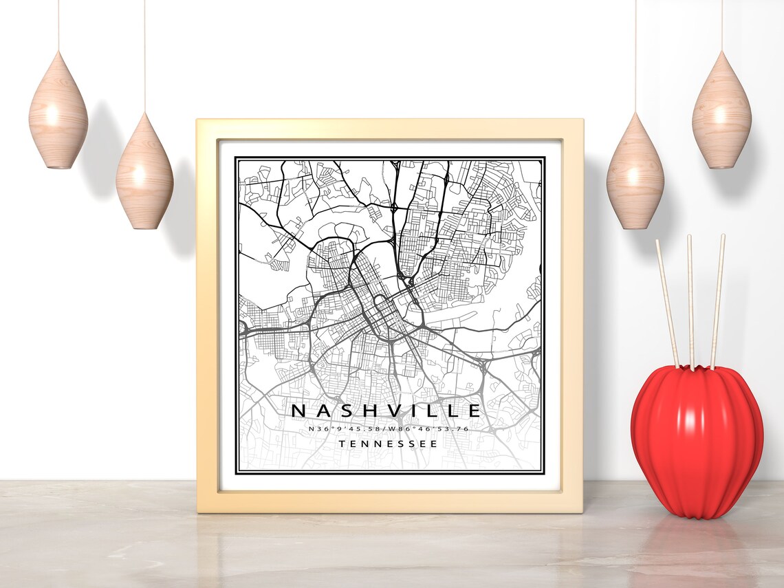 NASHVILLE City Map Digital Download Black and White Print of TENNESSEE