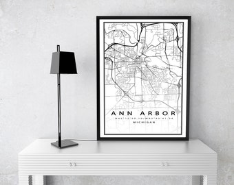 ANN ARBOR City Map Digital Download Black and White Print of Michigan USA Poster Wall Art Decor Artwork Printable Personalized Gifts