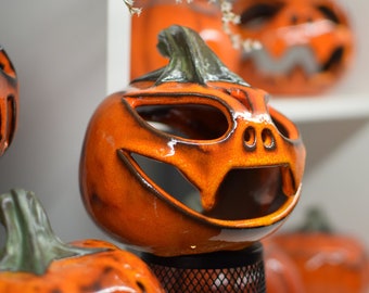 Halloween Pumpkin Decor Candle holder Handmade ceramics gift