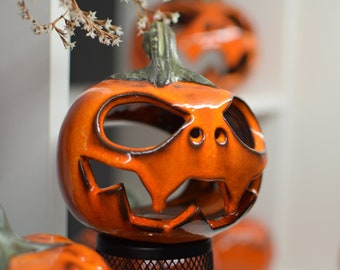 Halloween Pumpkin Decor Candle holder Handmade ceramics gift