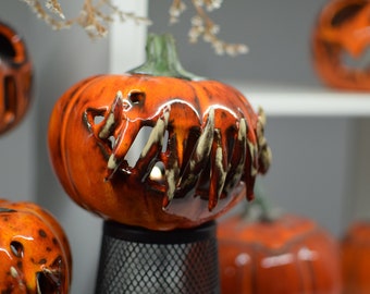 Halloween Pumpkin Decor Flytrap Candle holder Handmade ceramics gift