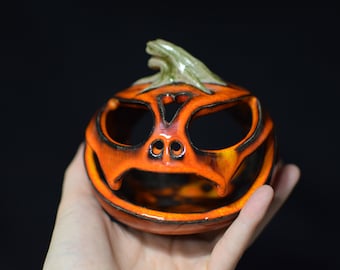 Halloween Pumpkin Decor Candle holder Handmade ceramics gift