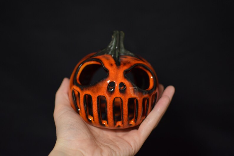 Halloween Pumpkin Decor Candle holder Handmade ceramics gift image 1