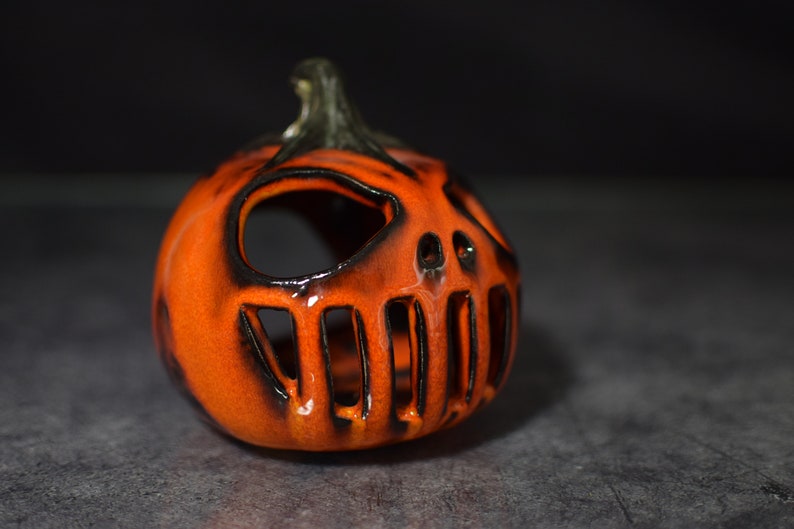 Halloween Pumpkin Decor Candle holder Handmade ceramics gift image 4