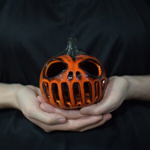 Halloween Pumpkin Decor Candle holder Handmade ceramics gift image 8