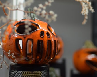 Halloween Pumpkin Decor Candle holder Handmade ceramics gift