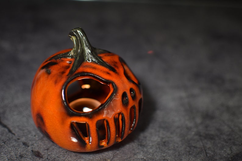 Halloween Pumpkin Decor Candle holder Handmade ceramics gift image 7