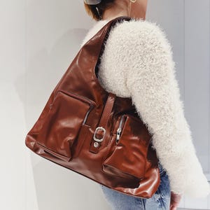 Burgundy Faux Leather Hobo Bag: Soft Shoulder Satchel Work Bag