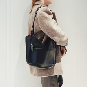 Black Faux Leather Shoulder Bag, Large Work Tote, Minimalist Hobo Bag, Everyday Handbag, Vegan Leather Women’s Bag