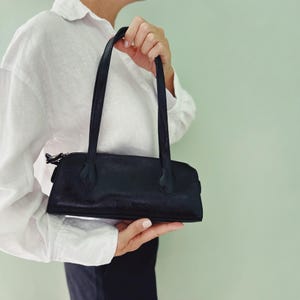 Minimalist Baguette Bag, Vintage Inspired Shoulder Purse, Faux Leather Handbag, Retro Style