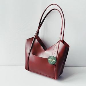 Sac à bandoulière bordeaux, sac en cuir, sac fourre-tout en cuir écologique, sac à bandoulière élégant, cadeaux pour elle