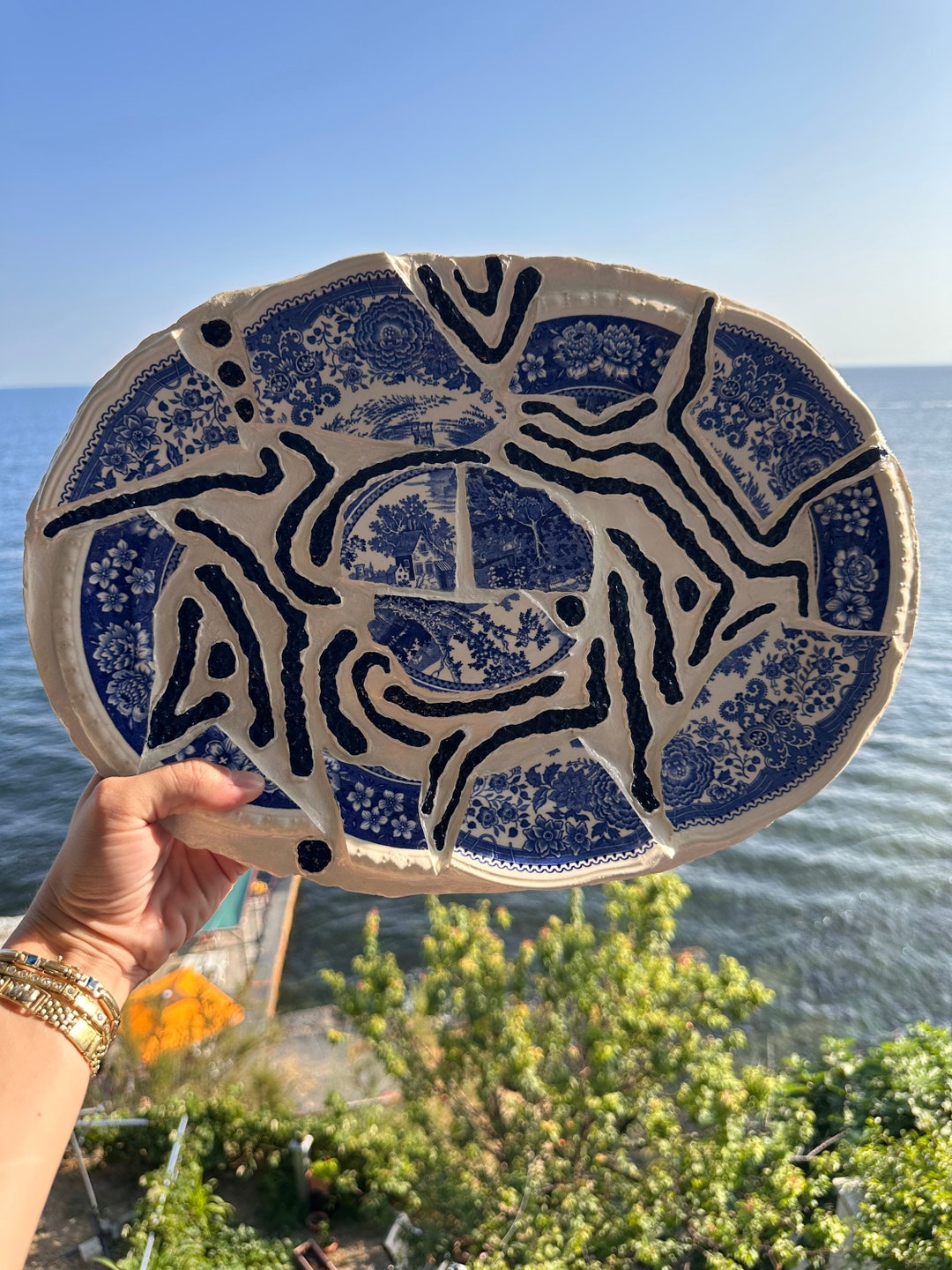 Kintsugi Inspired Paper Mache Plate, Paper Mache Art, Kintsugi Plate, Wabi Sabi Art, Unique