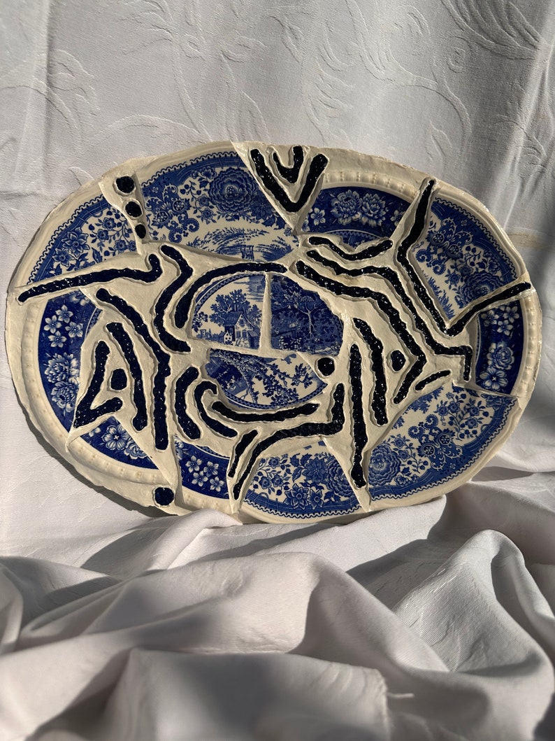 Kintsugi Inspired Paper Mache Plate, Paper Mache Art, Kintsugi Plate, Wabi Sabi Art, Unique