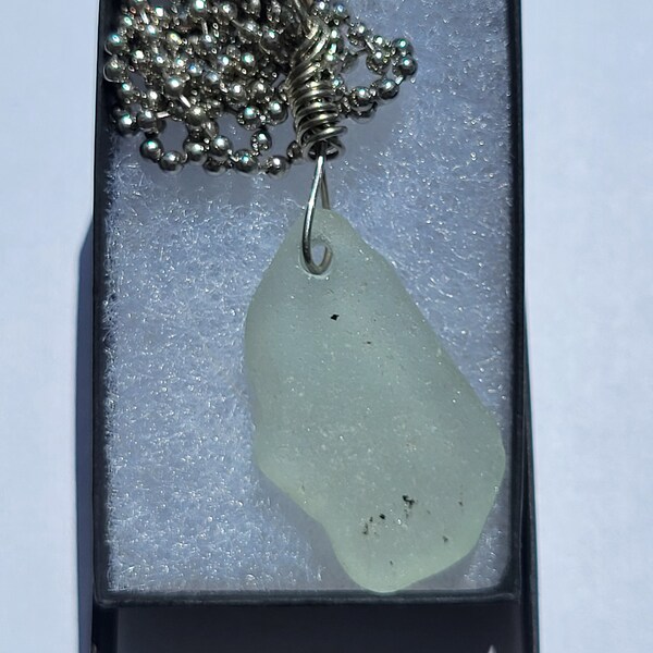 Lake Erie beach glass pendant unique gift sea glass tumbled, wire wrap bail,