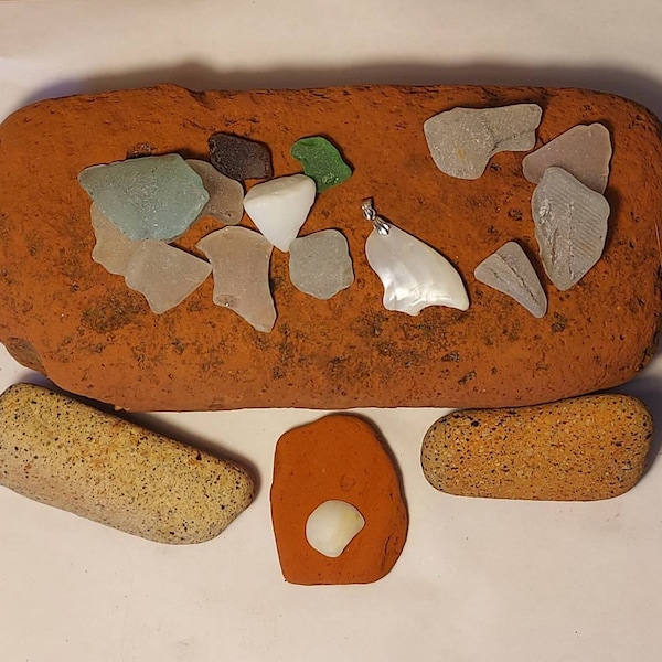 Lake Erie surf tumbled brick | Beach glass | Lucky stone | top drilled | sea glass