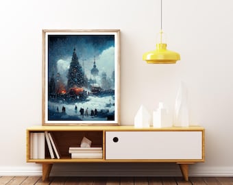 Cold Frostpunk Christmas Scene Art Print / Post Apocalyptic Fantasy Poster - Free UK Delivery