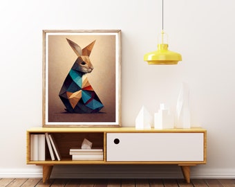 Colourful Geometric Rabbit Poster - Abstract Hare Wall Art Print - Free UK Delivery