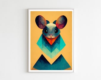 Geometrische Maus Poster - Bunte Maus Abstrakter Kunstdruck - Versandkostenfrei