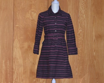 Vintage Marimekko Maroon and Black Stripped Cotton Dress