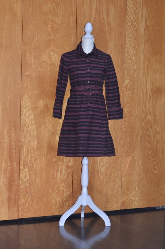 Vintage Marimekko Maroon and Black Stripped Cotton