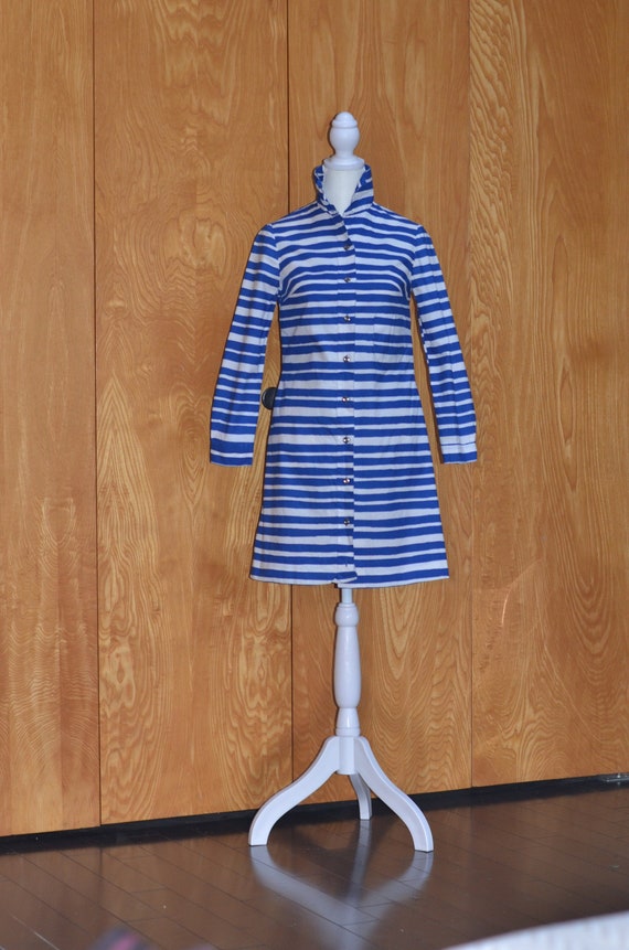 Vintage Marimekko Blue and White Stripe Cotton Dre