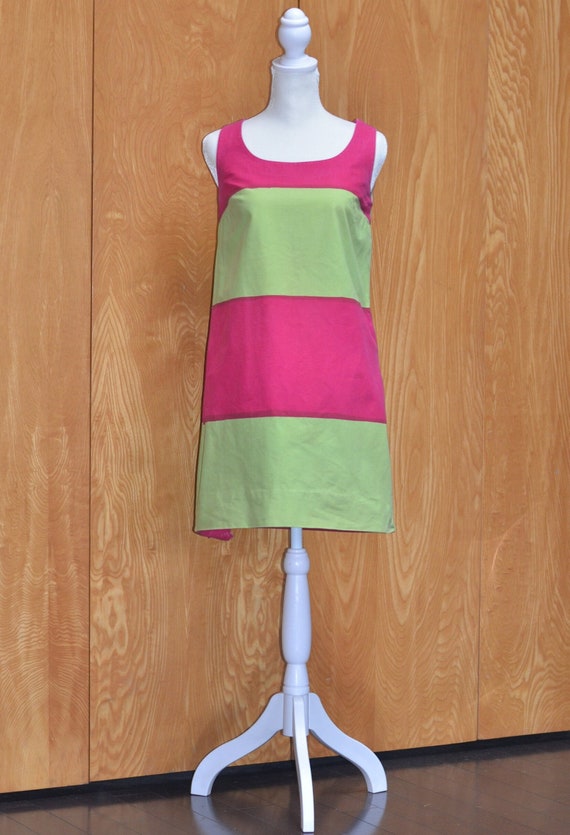 Vintage Marimekko Green and Pink Cotton Dress