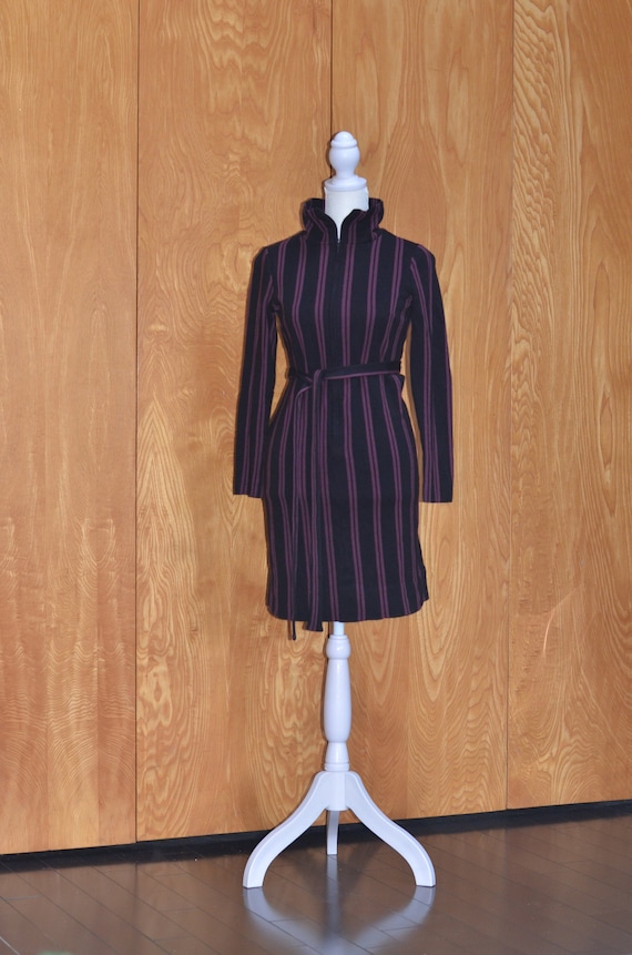 Vintage Marimekko Maroon and Black Striped Dress