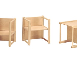 MULTIPURPOSE CHAIR multipurpose wooden 3in1 for children nursery, chair table child in beech and birch wood nursery 1-3 years, booster stool