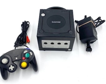 Black Nintendo GameCube with 2 Controllers and All Cables Super Smash Bros Melee and Mario Party 4