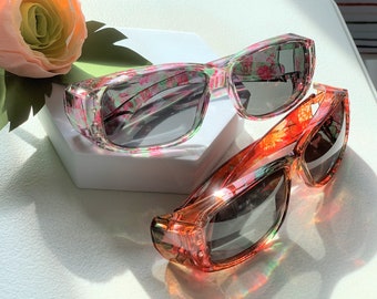Stylish Flower Pattern Fitover Sunglasses with Polarized Lens