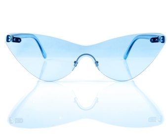 Unisex Futuristic One Piece Rimless Tinted Cat Eye Sunglasses