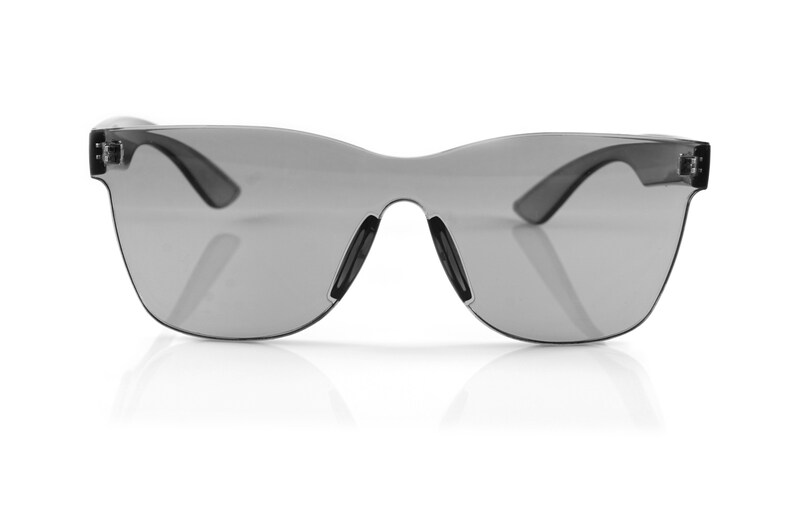 Rimless One Piece Panel Color Arm Sunglasses, Color Tinted/mirror Lens